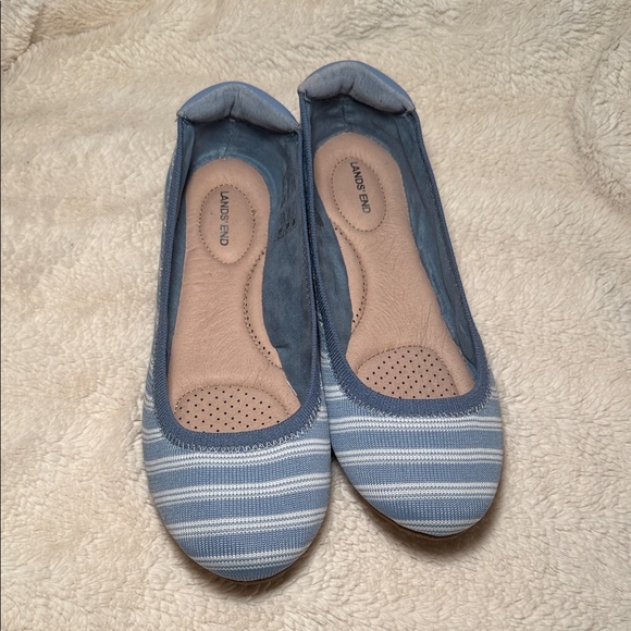 Lands' End Women's Blue and White Striped Flats Womens Size 7B NWOT - Picture 1 of 10